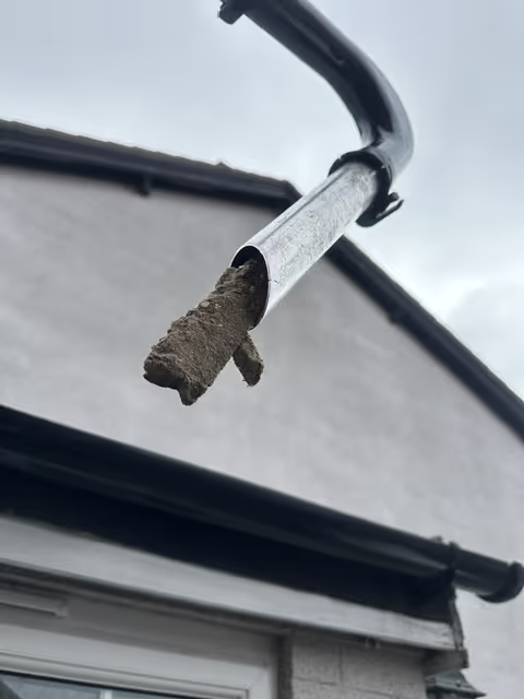 Close up of a gutter vacuum pulling sludge out of a gutter in Luton
