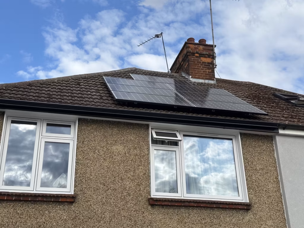 Solar panels on the roof of a semi-detached house in Luton